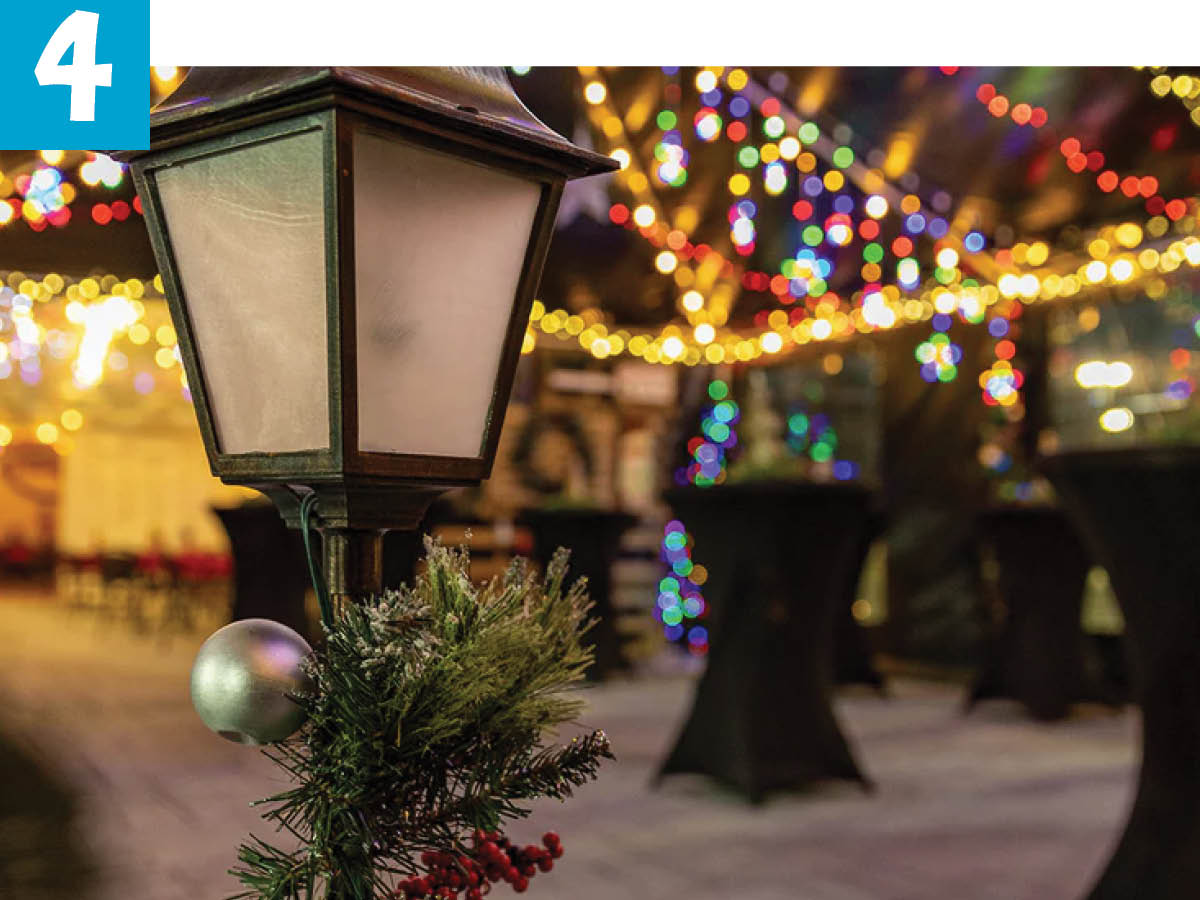 Lamp post with holiday lights 